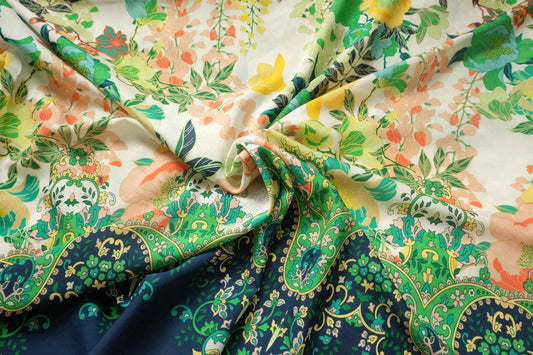 Border Print Tencel Cotton Fabric, Silky Soft Summer Dress Weight, 2.19 Yards