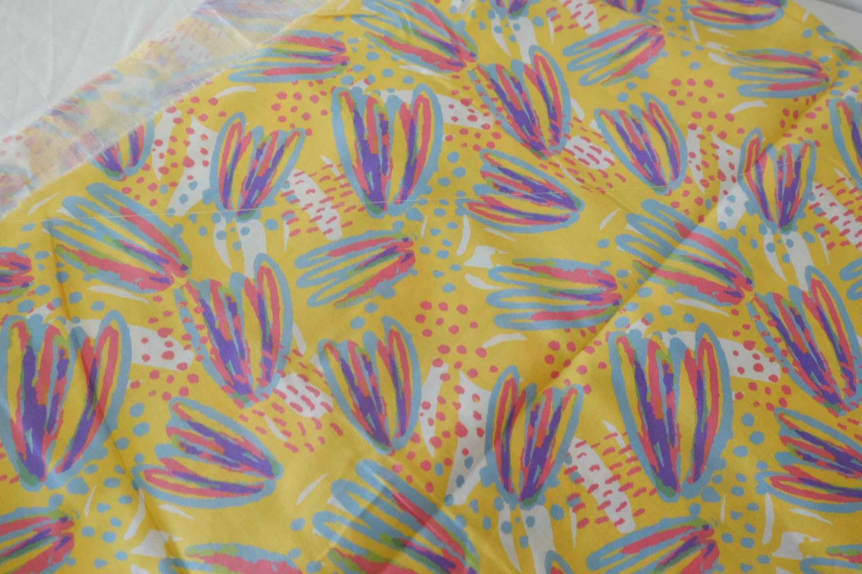 Playful Yellow Abstract Floral Cotton Twill Fabric – 2.1 yd