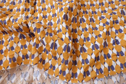 Mustard Geo Floral Linen-Cotton Fabric - 2.41 yd