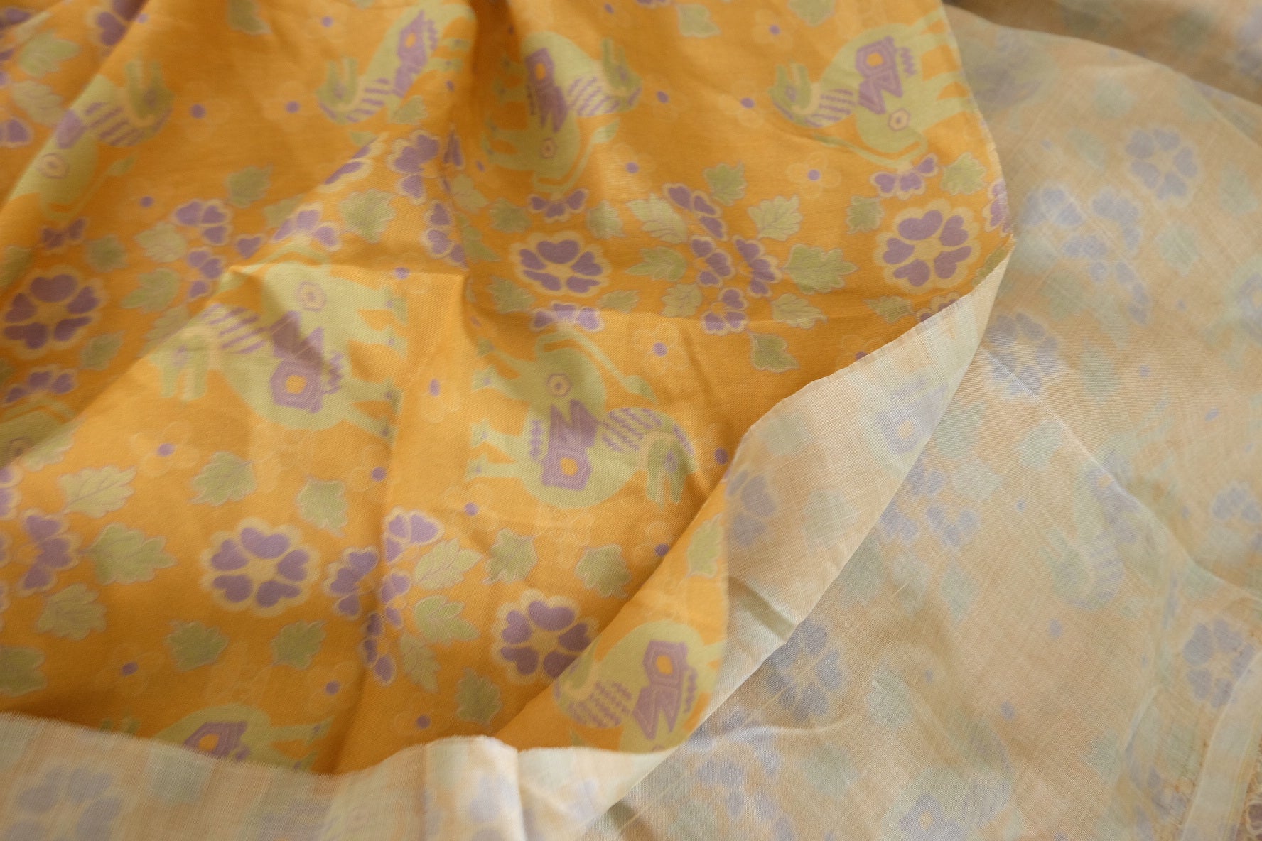 Orange Pony Floral Sheer Tencel Cotton Fabric - 1.9 yd