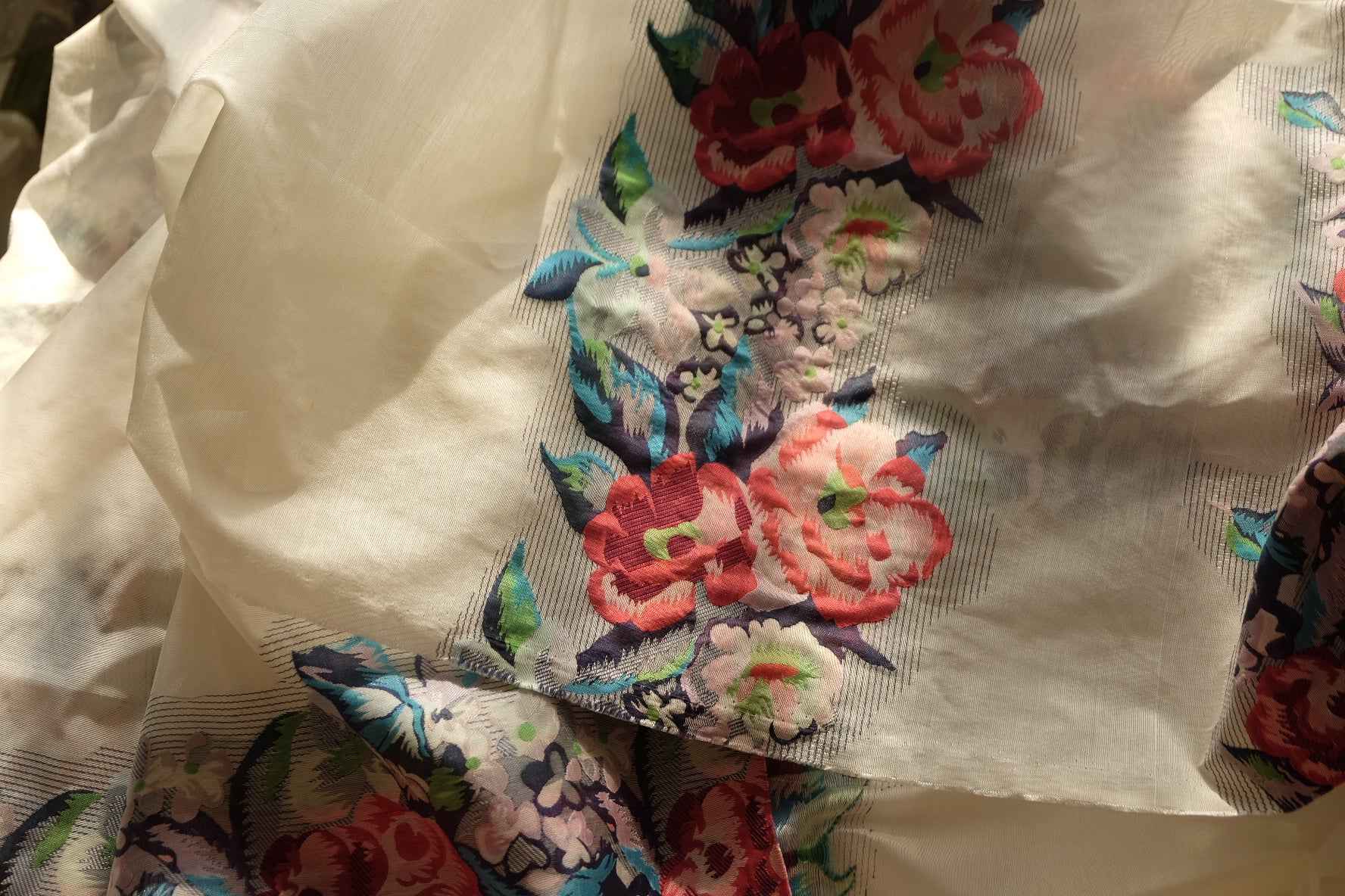 Double-Sided Floral Embroidered Organza Fabric, Statement Occasion Dress Weight, 3.28 Yards