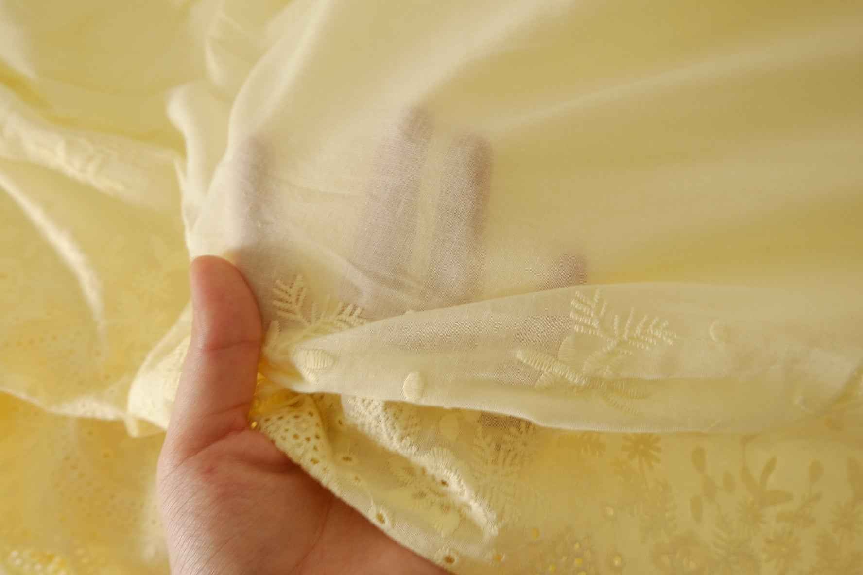 Butter Yellow Embroidered Border Cotton — 2.19 yd