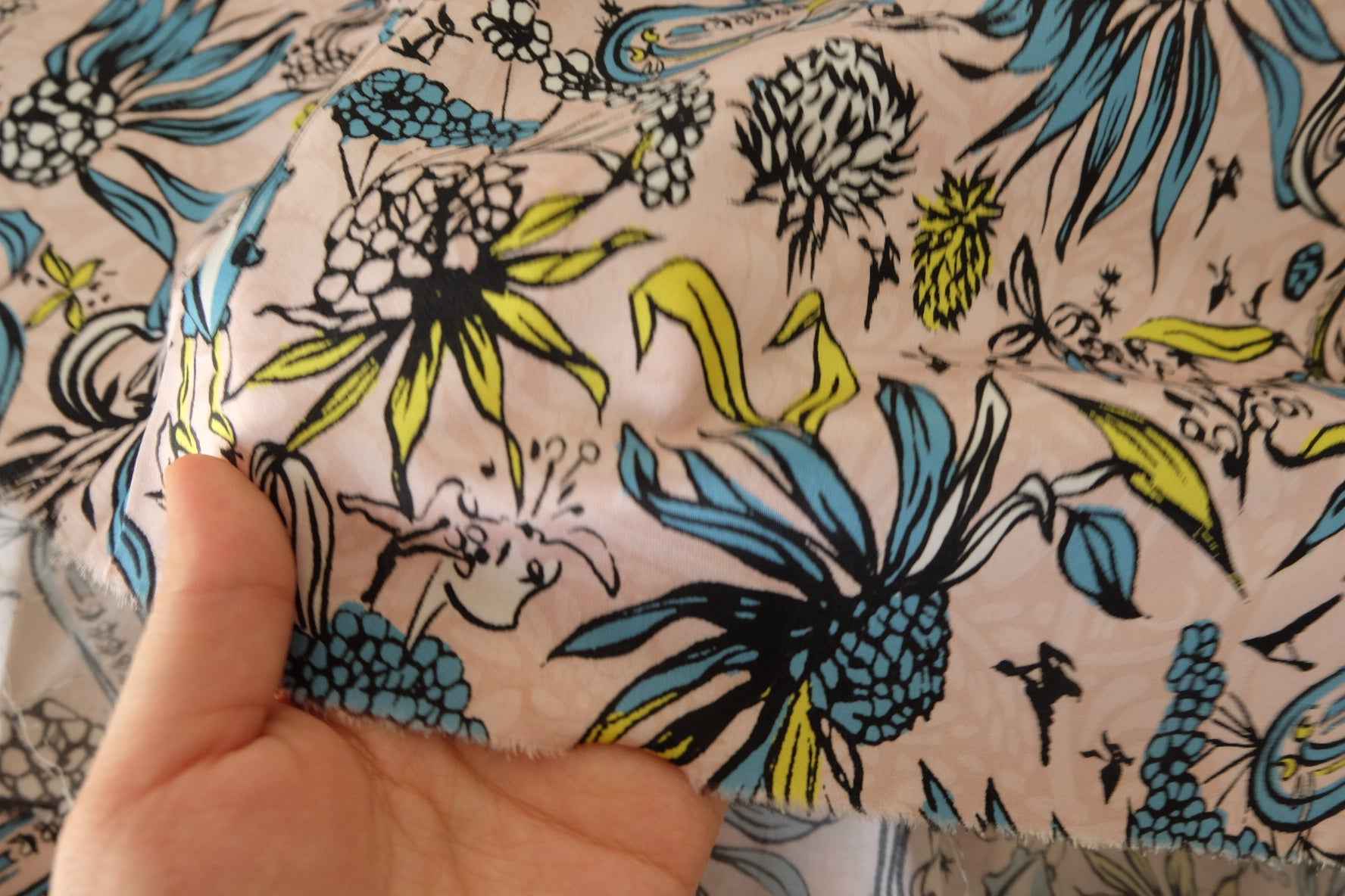 Artistic Botanical Print Cotton Sateen Fabric – 2.2 yd