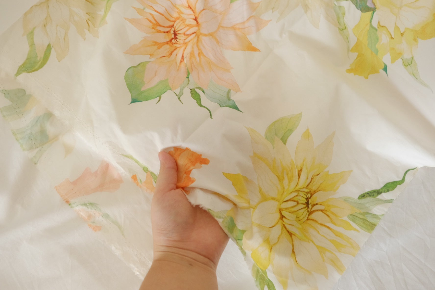 Watercolor Garden Floral Cotton Poplin Fabric – Soft Botanical Print – 1 yd