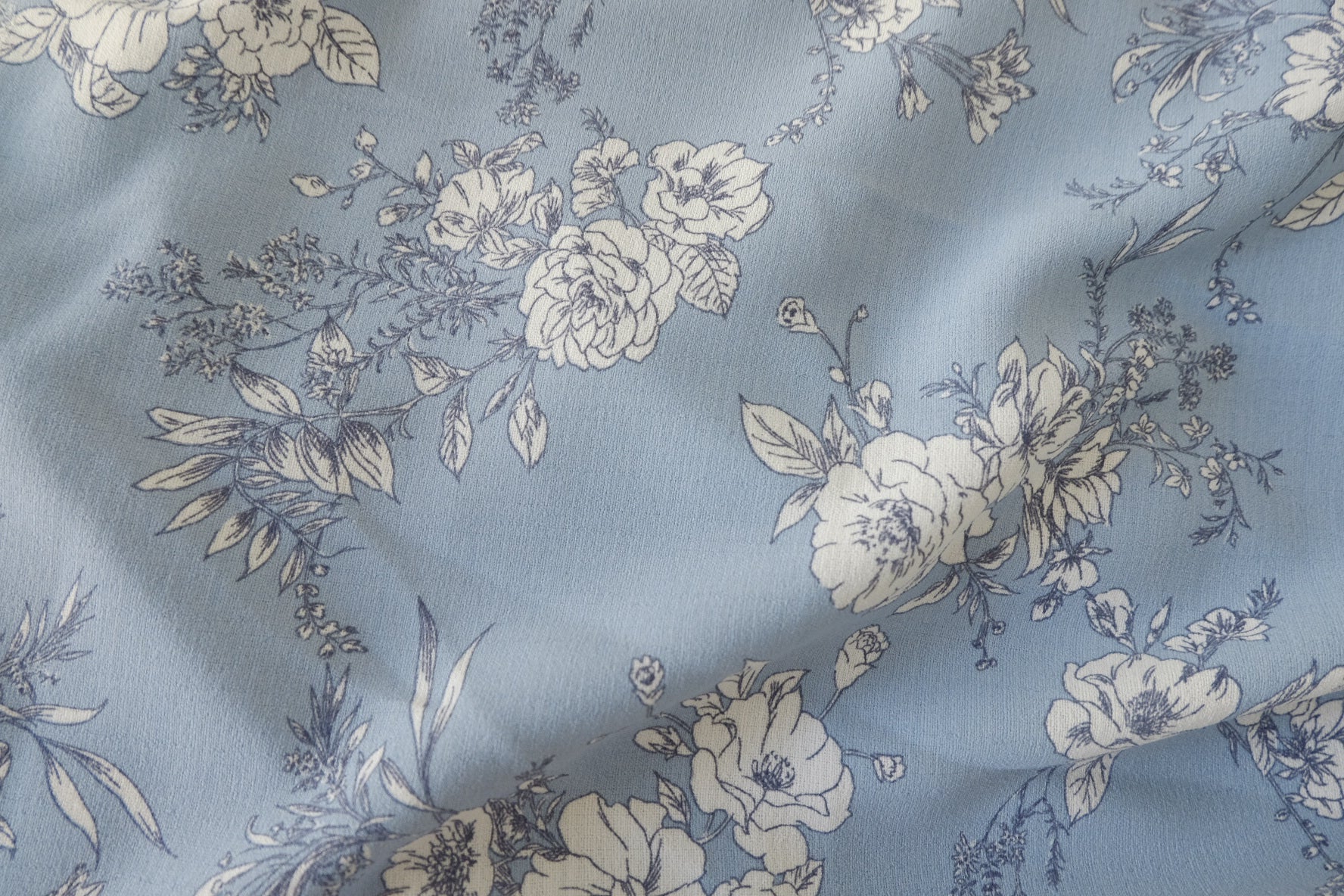 Blue Sketch Floral Viscose Rayon Fabric – 3.3 yd