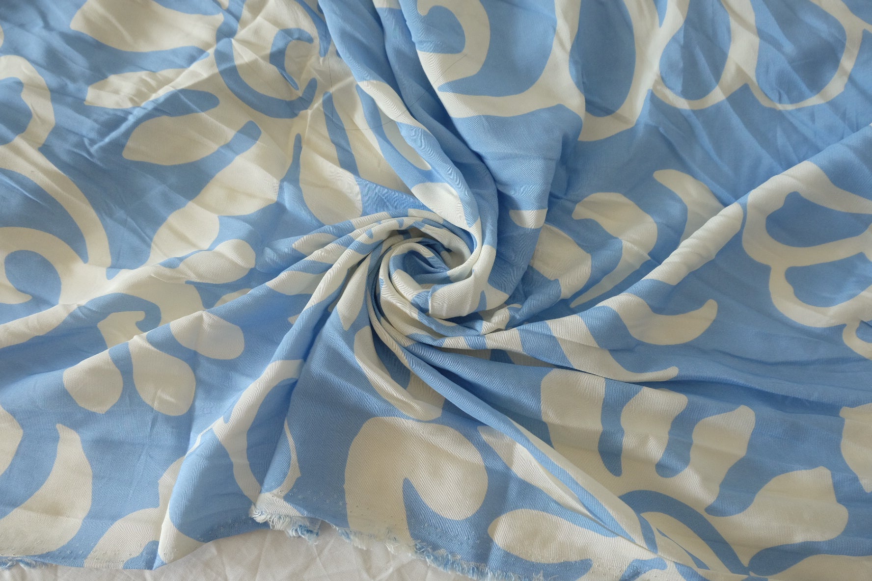 Blue Cream Cupro Cotton Sateen-Like Fabric - 3.3 yd