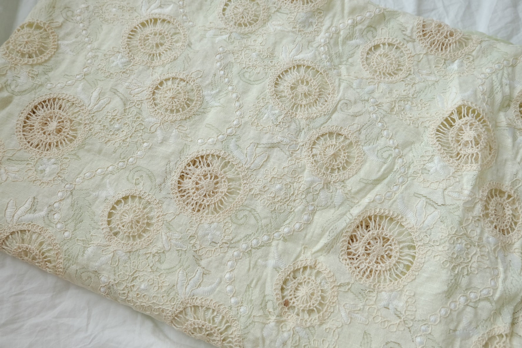 Rococo Cutwork Embroidered Jacquard Fabric – Ornate Cream Statement Textile (2.19 yards)