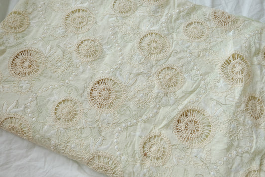 Rococo Cutwork Embroidered Jacquard Fabric – Ornate Cream Statement Textile (2.19 yards)