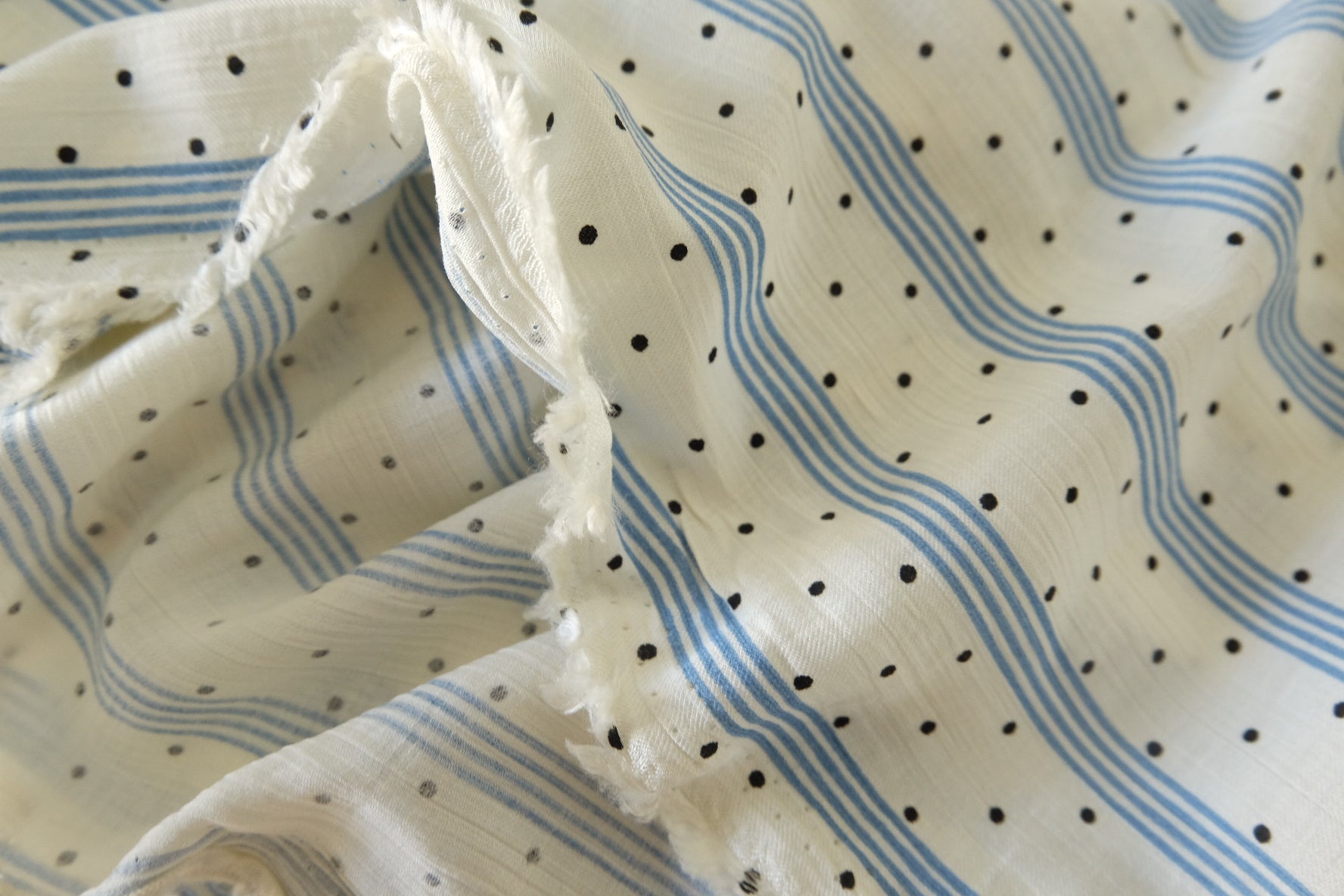 Blue Stripe Dot Tencel Cotton Fabric – 2.2 yd