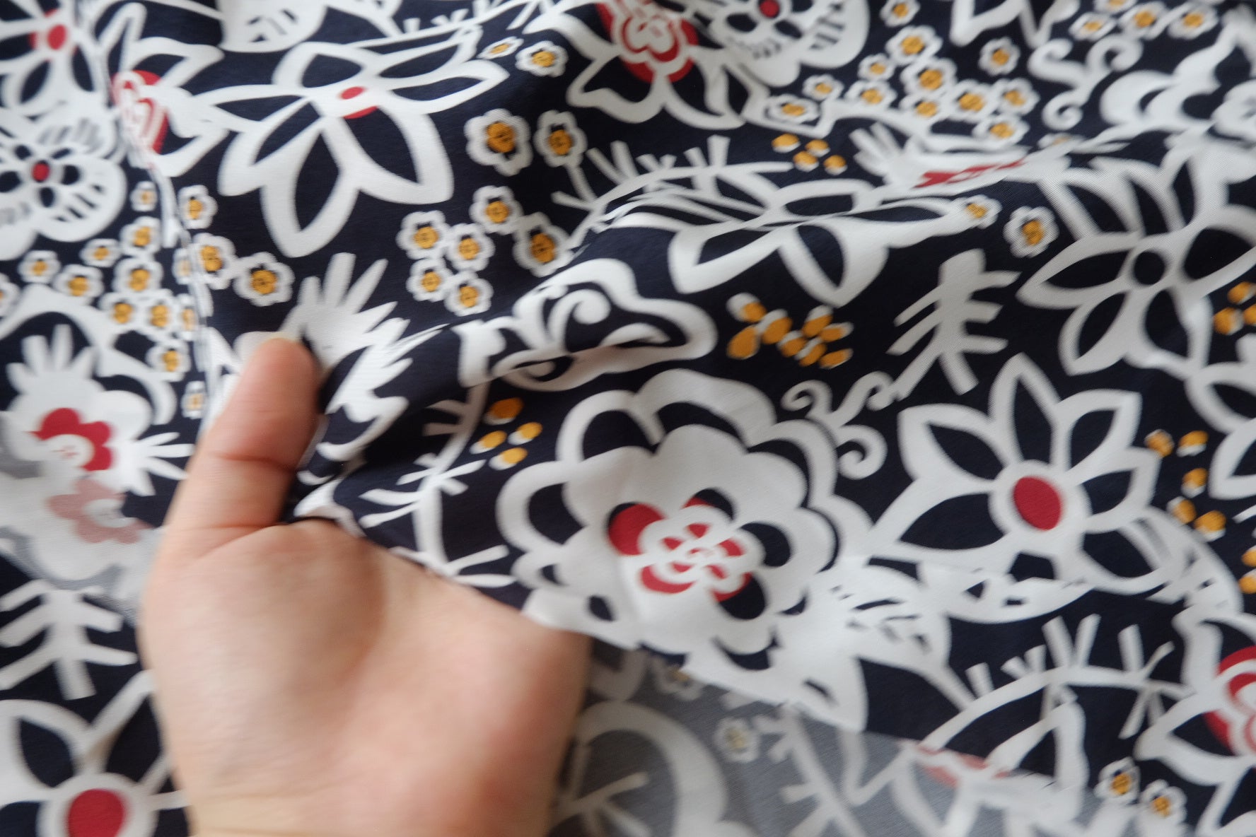 Black Folk Floral Tencel-Cotton Fabric - 1.64 yd