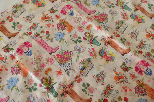 Vintage Illustration Floral Cotton Poplin –1.64 yd