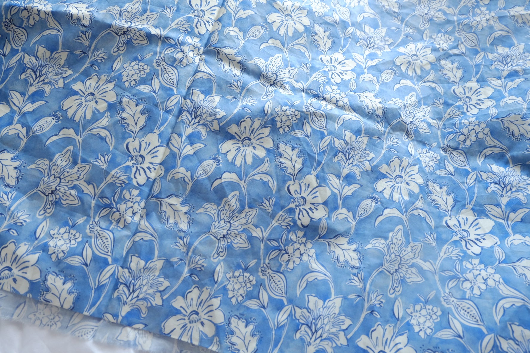 Blue Porcelain Floral Cotton Poplin Fabric - 1.97 yd