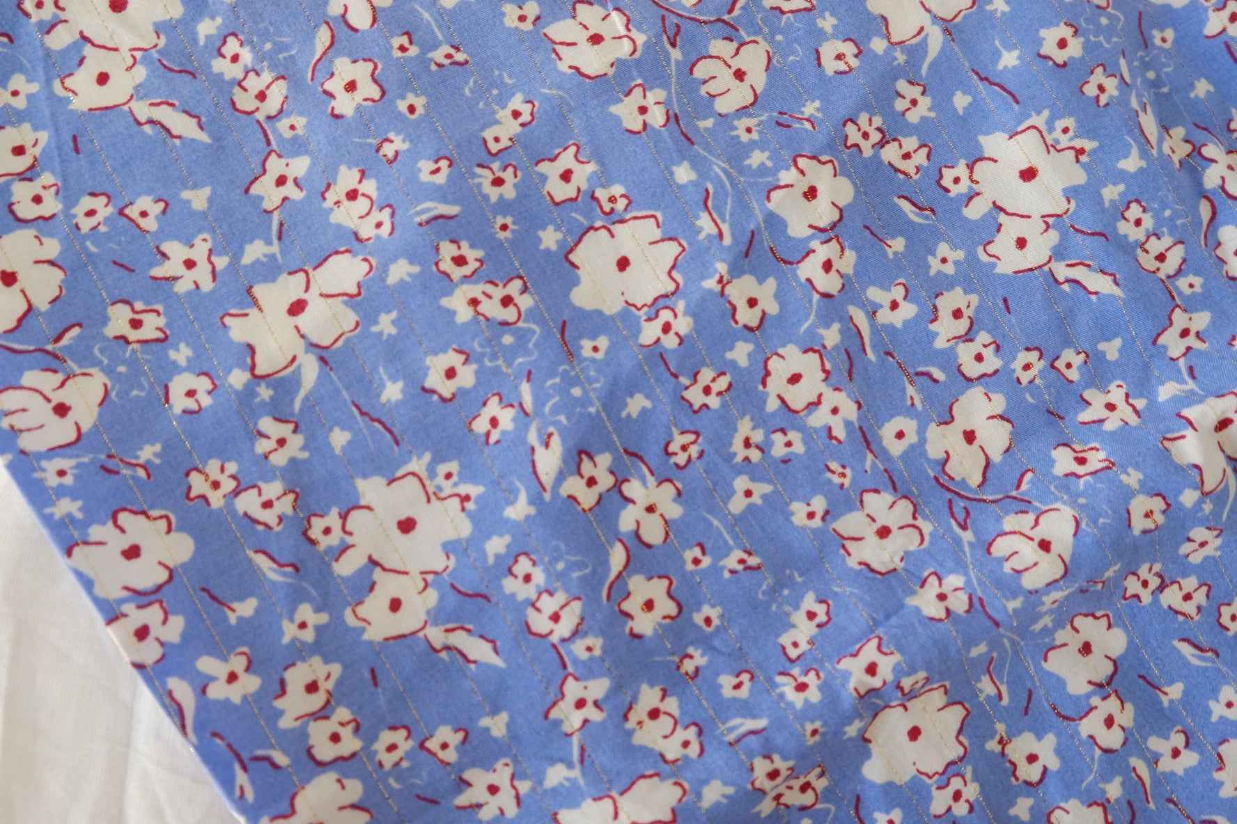 Blue Floral Metallic Stripe Rayon Fabric – 2.7 yd