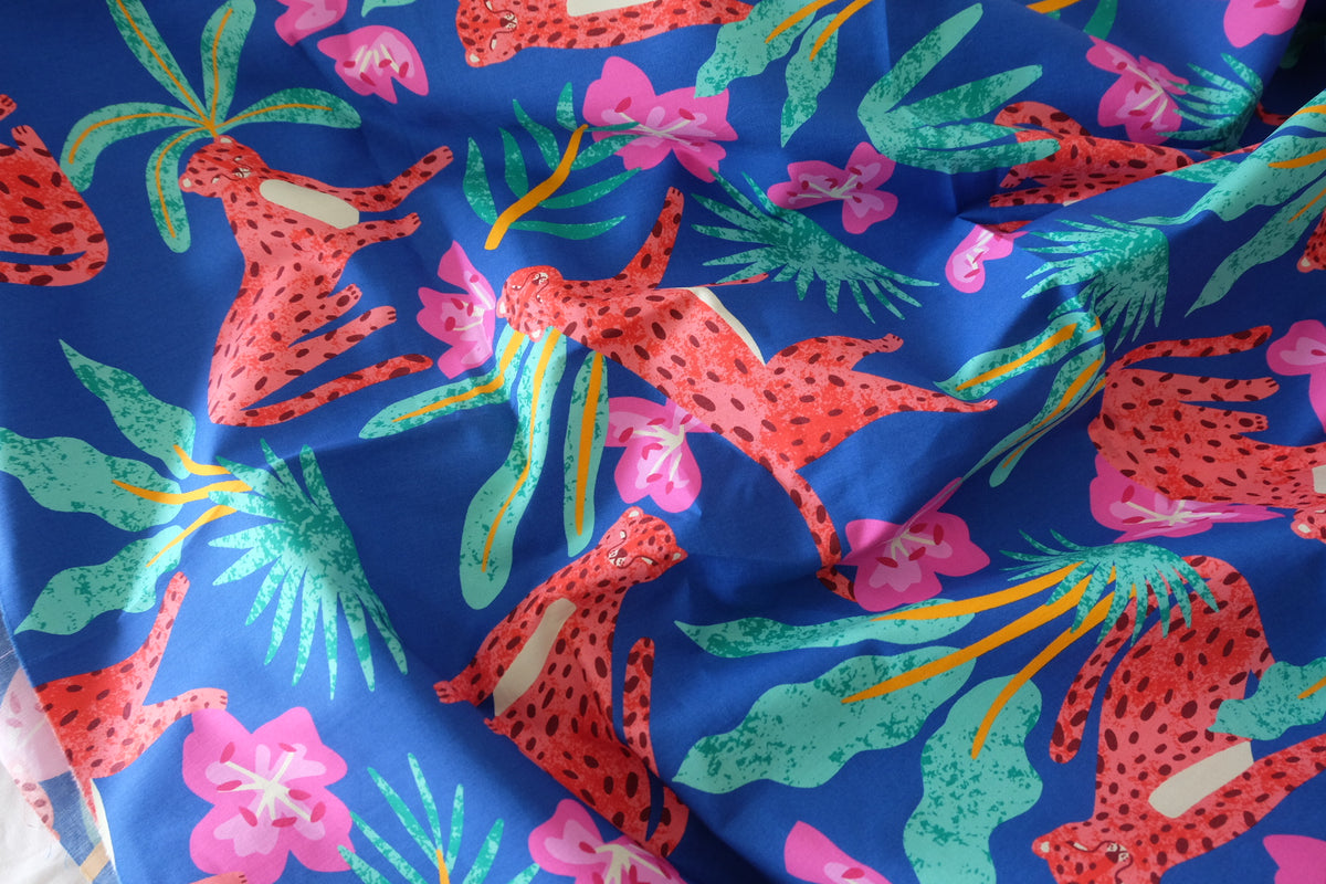 Cobalt Leopard High-Density Cotton Poplin – 2 yd