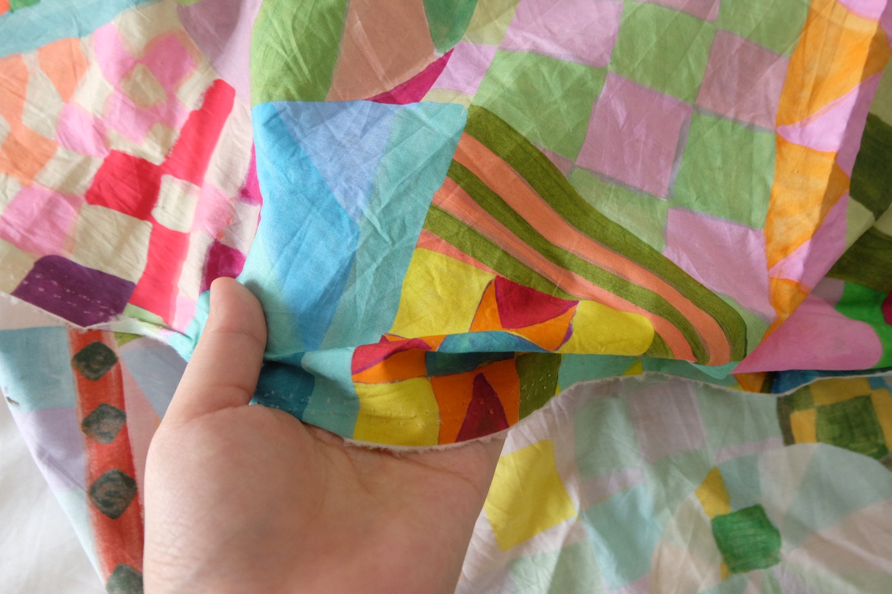 Colorful Abstract Geometric Cotton Lawn Fabric – 1.8 yd