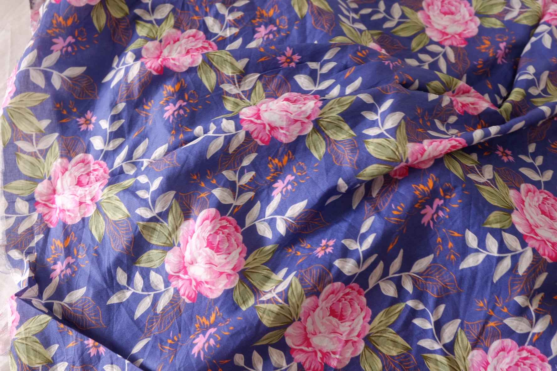 Indigo Pink Rose Cotton Lawn Fabric – 5.1 yd