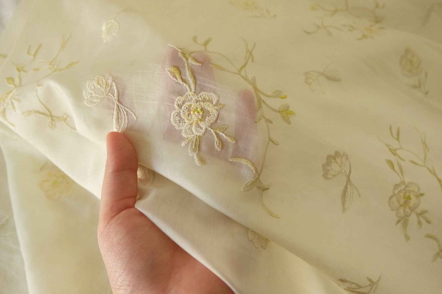 Buttercream Floral Embroidered Tencel Fabric – 1.9 yd