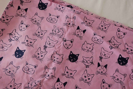 Black Cat Faces Cotton Poplin Fabric – 2.2 yd