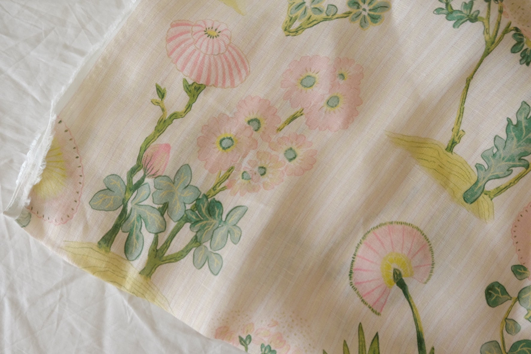 Pure Hemp Botanical Fabric in Soft Pink Green - 2.2 yd