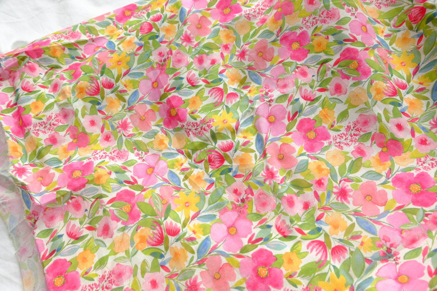 Bright Watercolor Floral Cotton Lawn Fabric - 2.7 yd