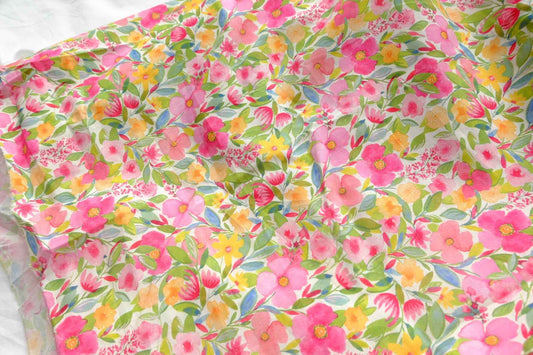 Bright Watercolor Floral Cotton Lawn Fabric - 2.7 yd