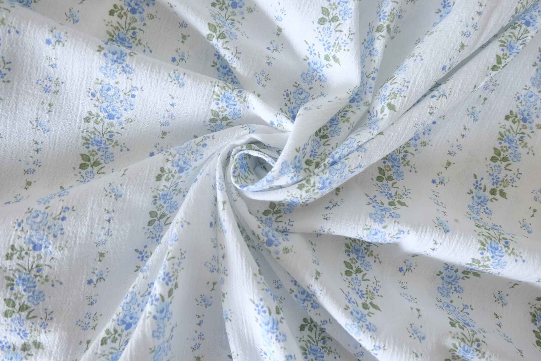 Blue Floral Stripe Washed Cotton Fabric – 1.6 Yards