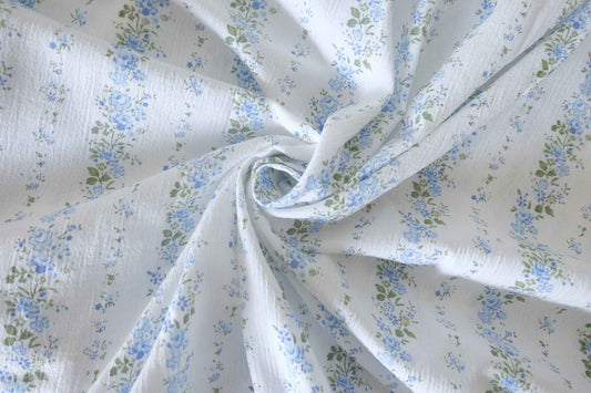 Blue Floral Stripe Washed Cotton Fabric – 1.6 Yards