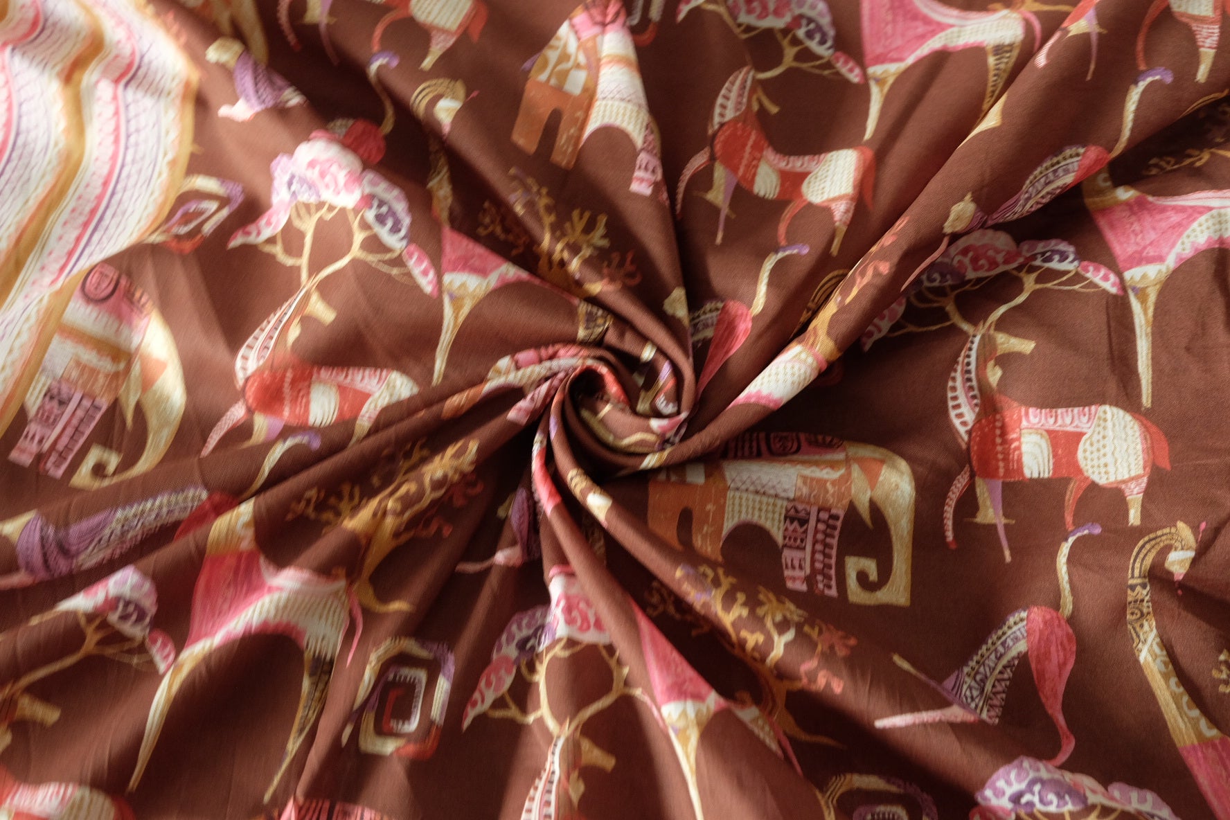 Whimsical Elephant Cotton Lawn Fabric – 2.2 yd