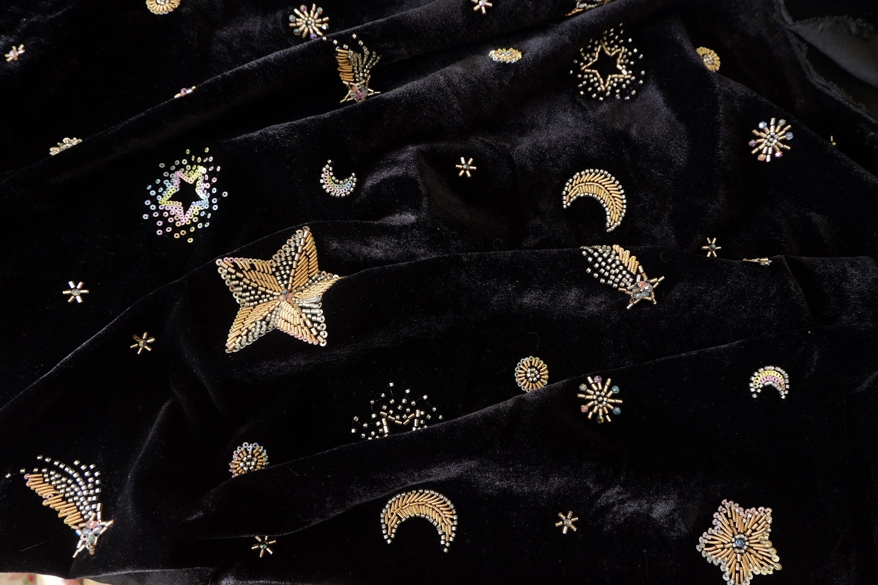 Celestial Beaded Black Velvet – 1.6 yd