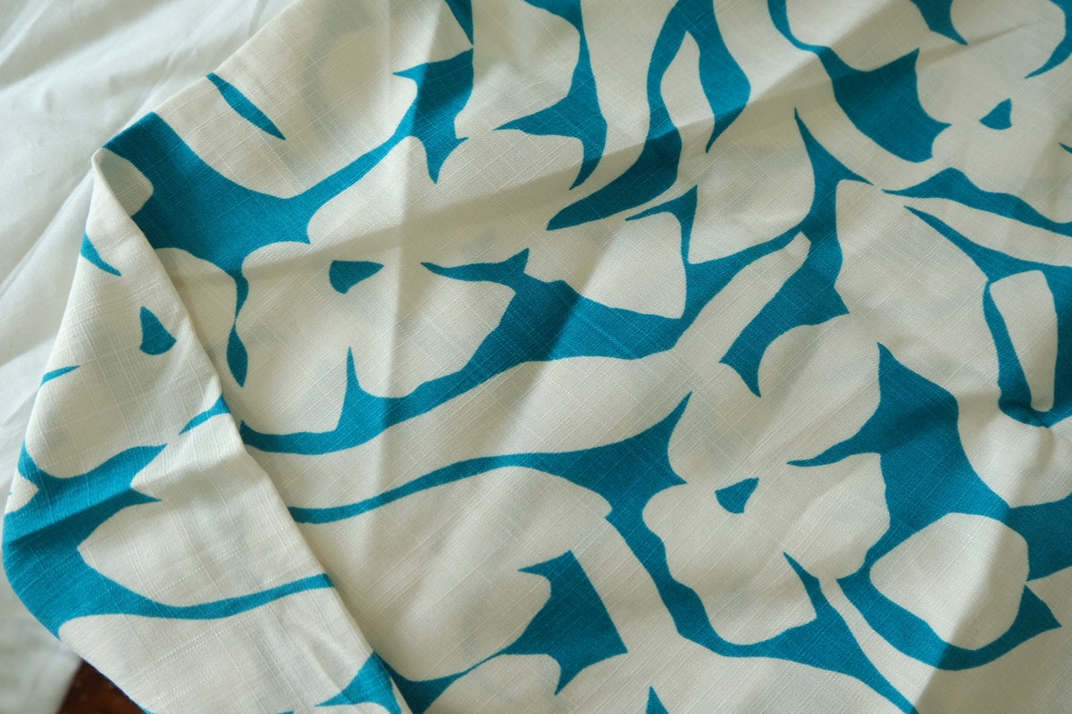 Teal Abstract Floral Linen Cotton – 3.3 yd