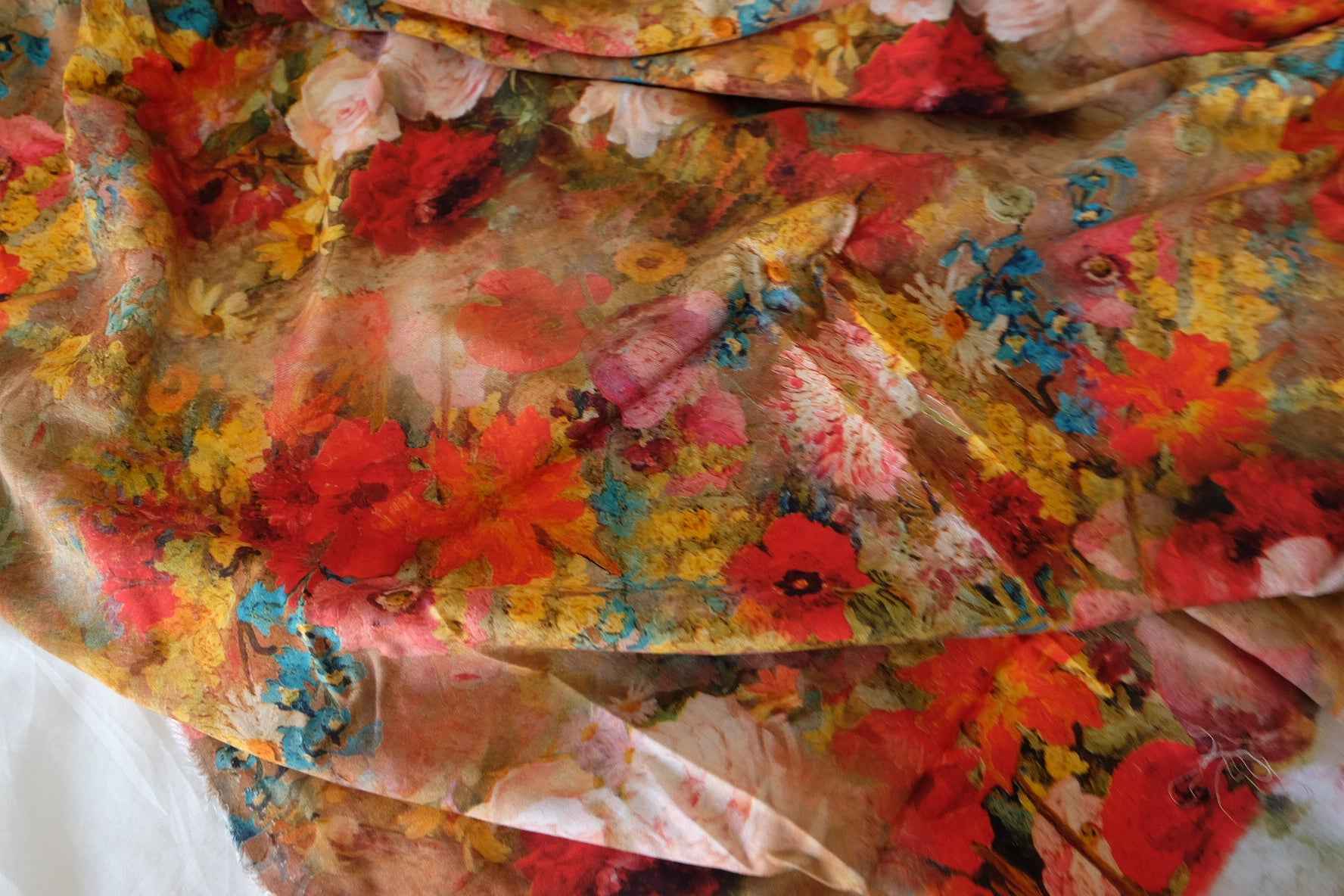 Watercolor Floral Rayon Challis Fabric – 3.3 yd