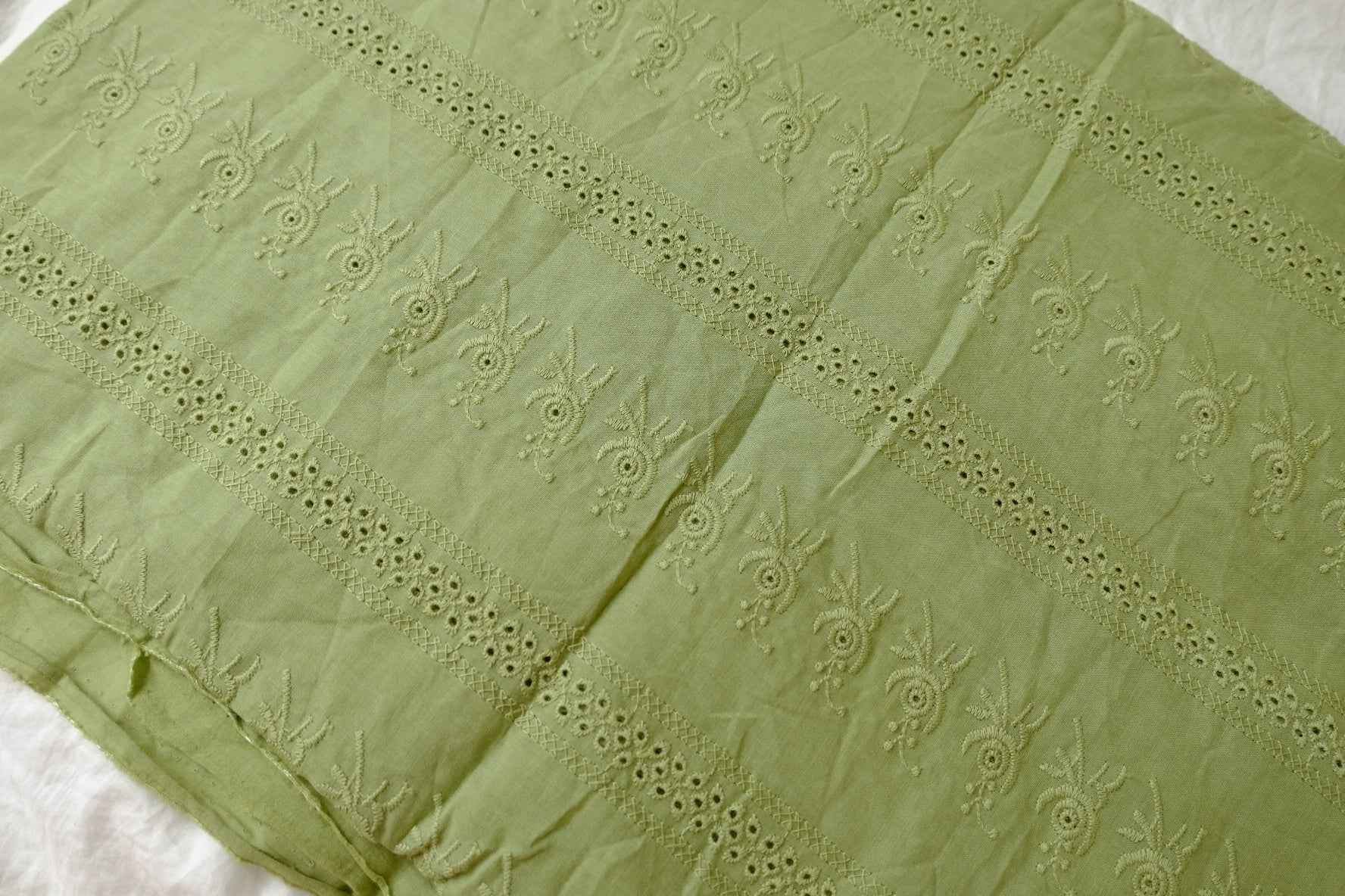 Sage Green Cotton Eyelet Embroidery Fabric - 2.19 Yards