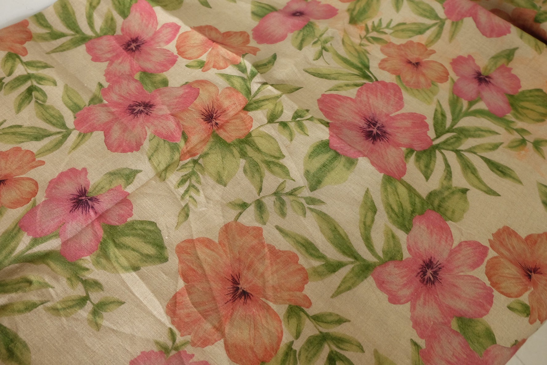 Pink Floral Pure Linen Fabric – 1.6 yd