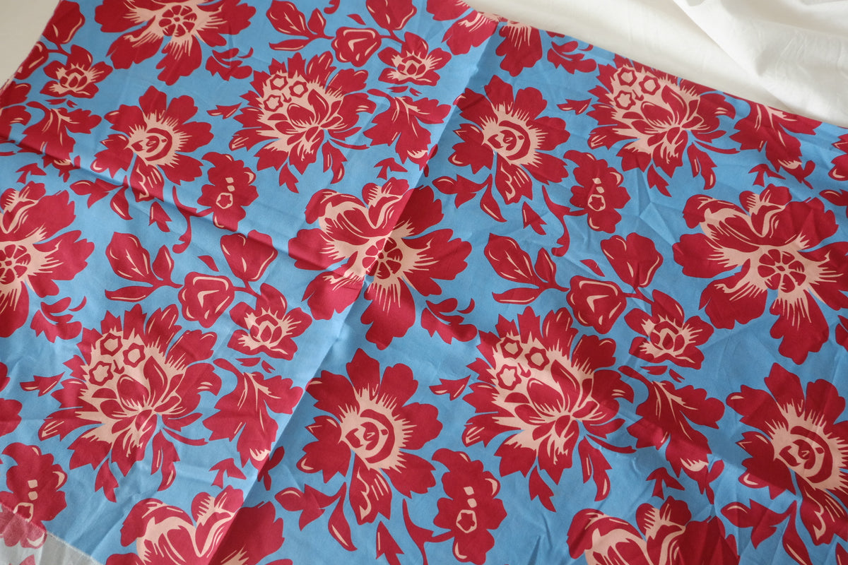 Sky Blue Scarlet Floral Cotton Poplin – 1.1 yd