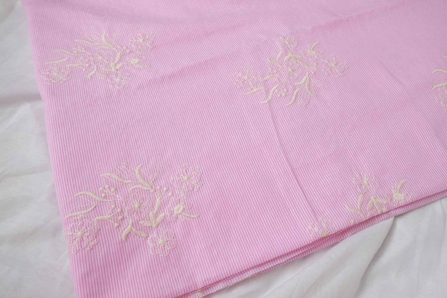 Pink Yarn-Dyed Stripe Embroidered Cotton Fabric, Fresh Shirting Weight, 3.28 Yards