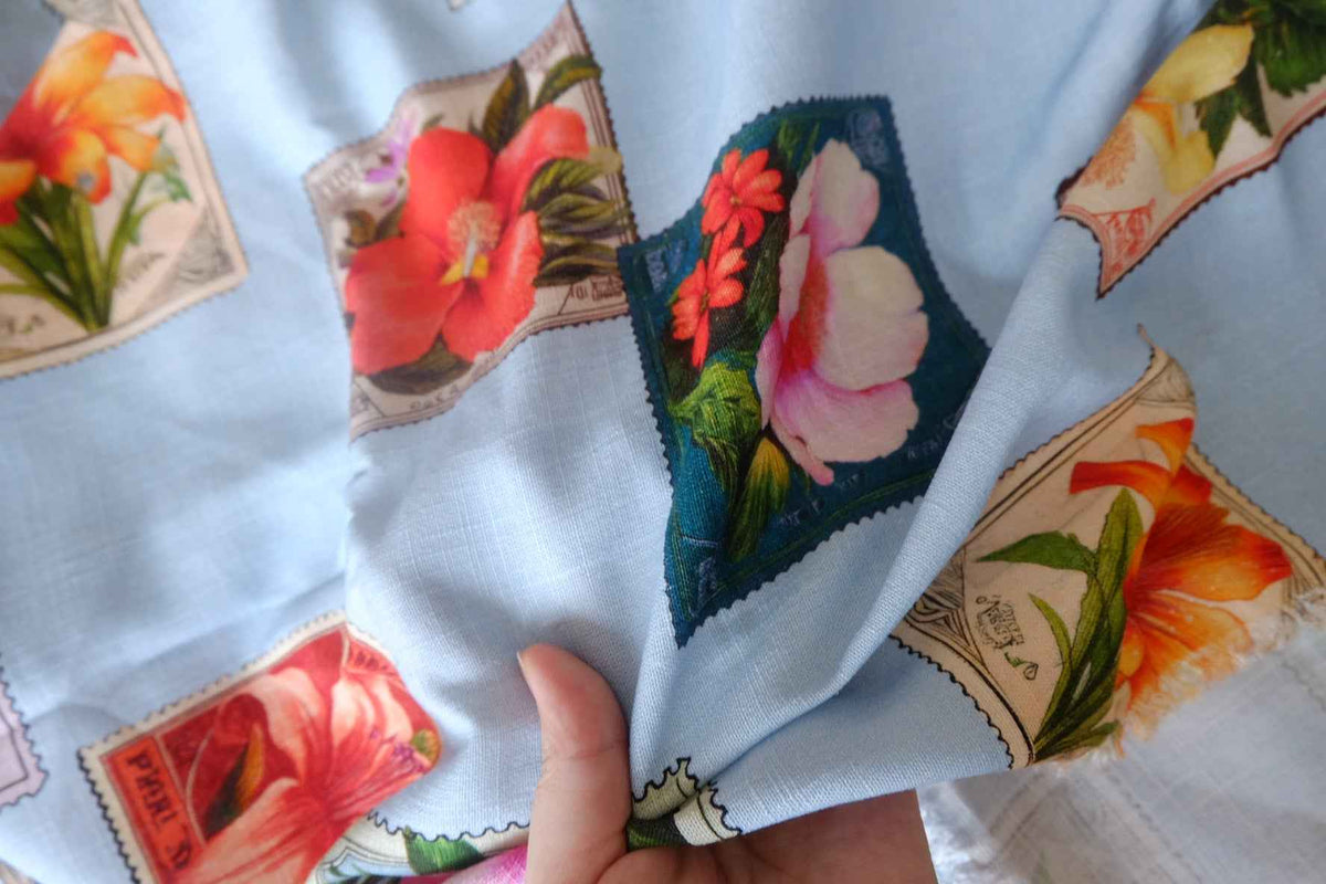 Floral Postage Stamp Lyocell Linen — 2.2 yd