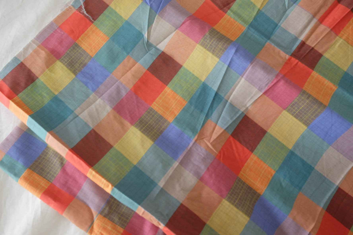 Colorful Patchwork Check Cotton Poplin Fabric – 3.3 yd