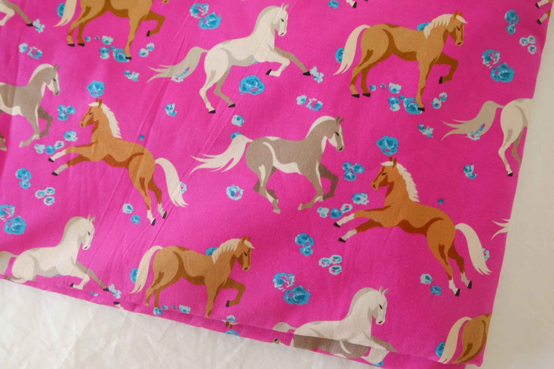 Pink Horse Cotton Poplin Fabric – 2.2 yd