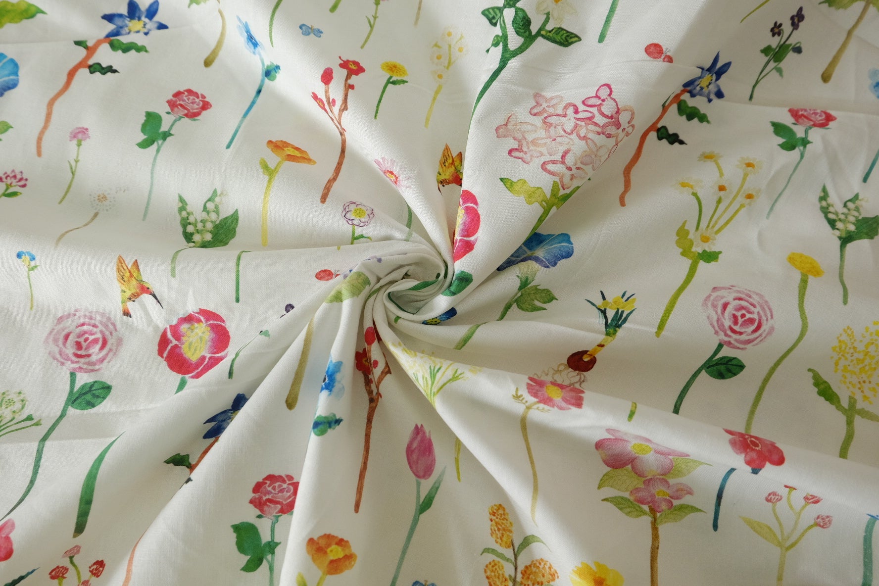 Japanese Kokka Watercolor Floral Cotton Fabric - 2.2 yd