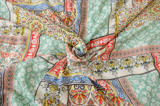 Vintage Patchwork Rayon Fabric, Soft Drapey Summer Dress Fabric, 3.28 Yards