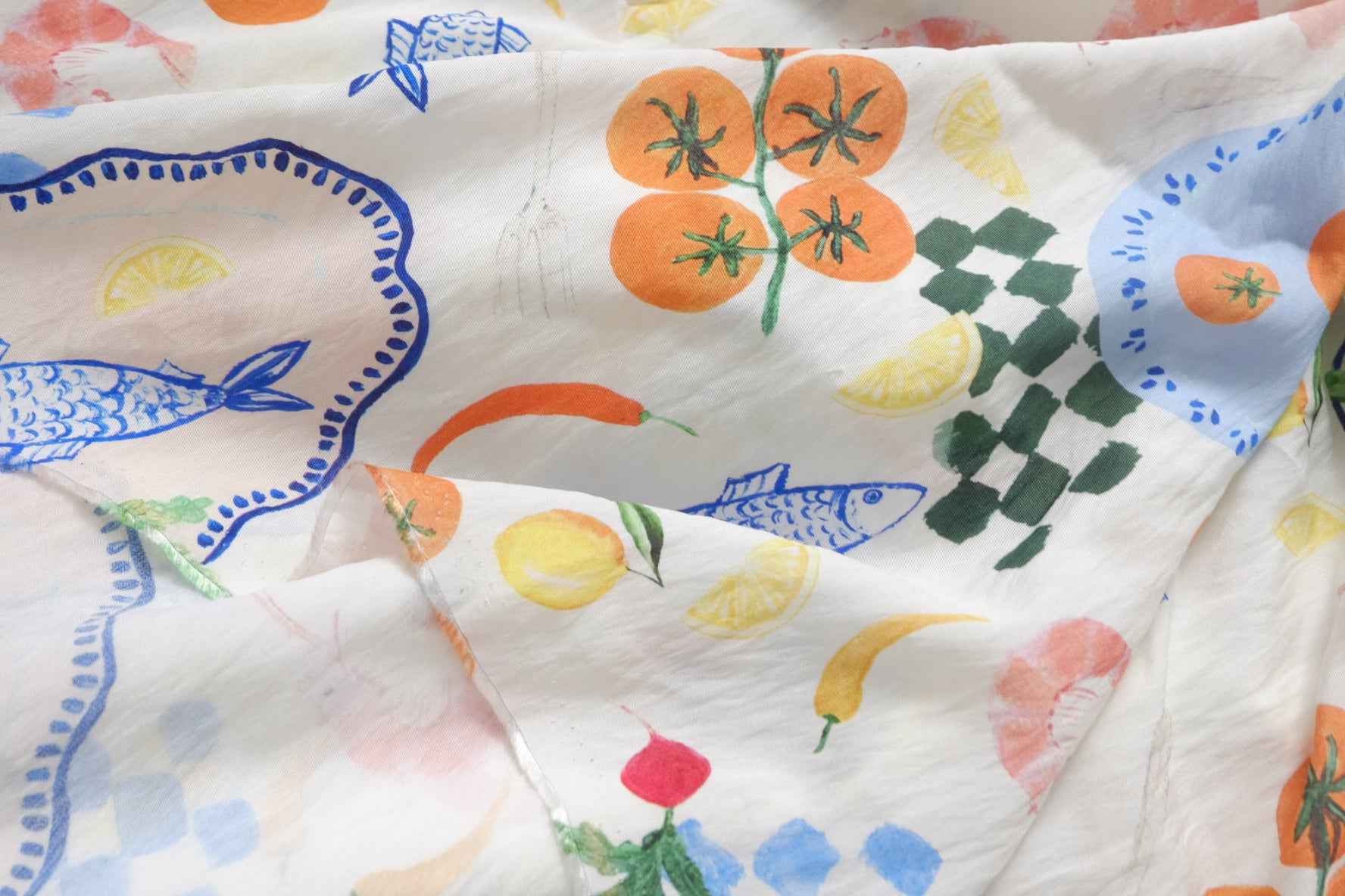 Playful Food Print Tencel Blend Fabric, Soft Lightweight, 2.19 Yards