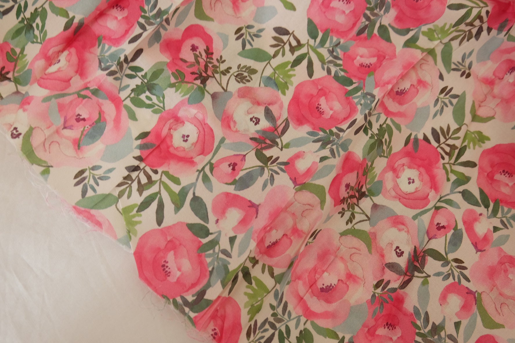 Pink Rose Garden Cotton Lawn Fabric – 2.35 yd