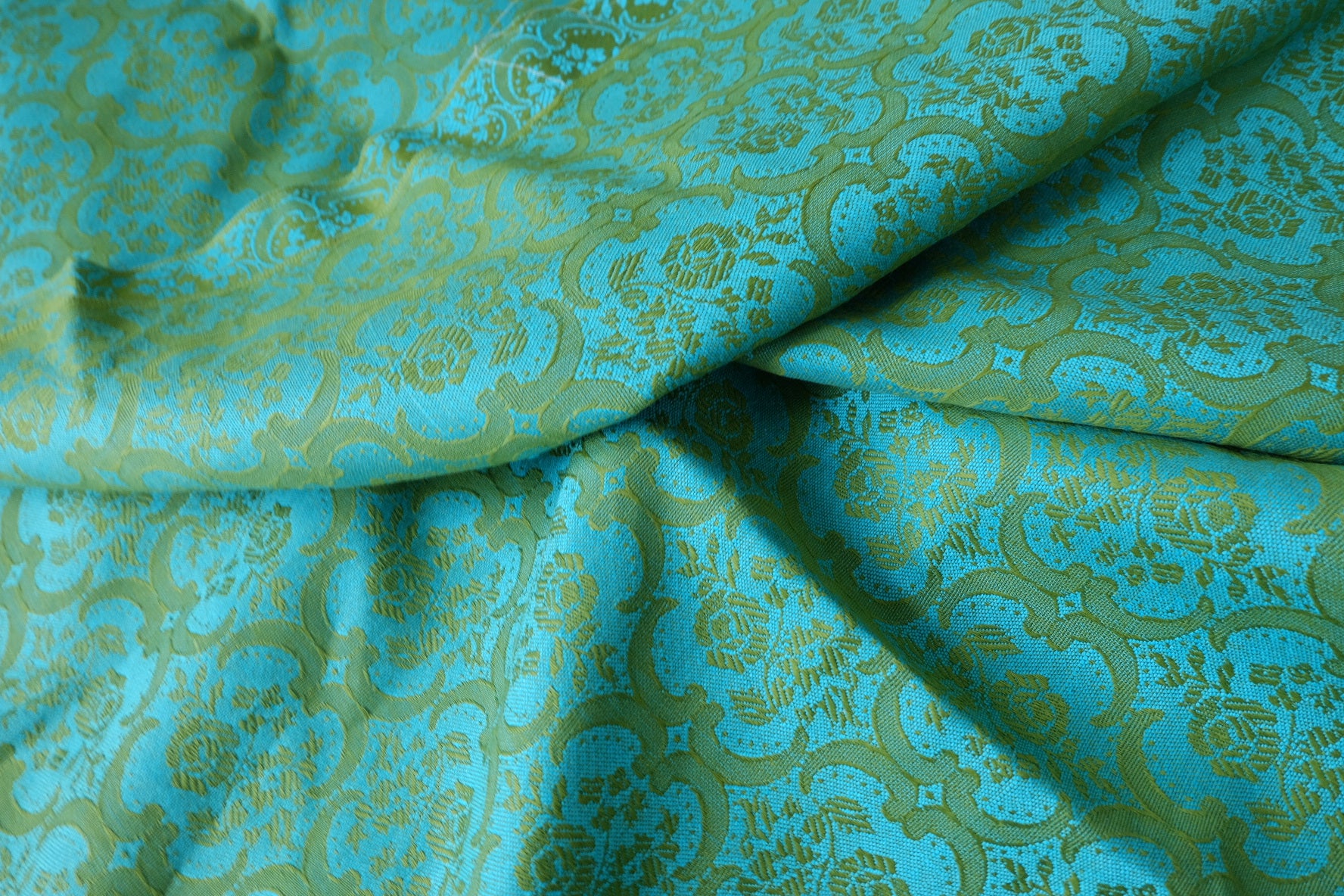 Teal Green Floral Brocade Fabric — 2.19 yd