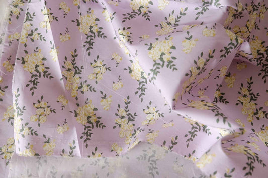 Lavender & Yellow Rose Floral Cotton Poplin Fabric – 1.6 Yards