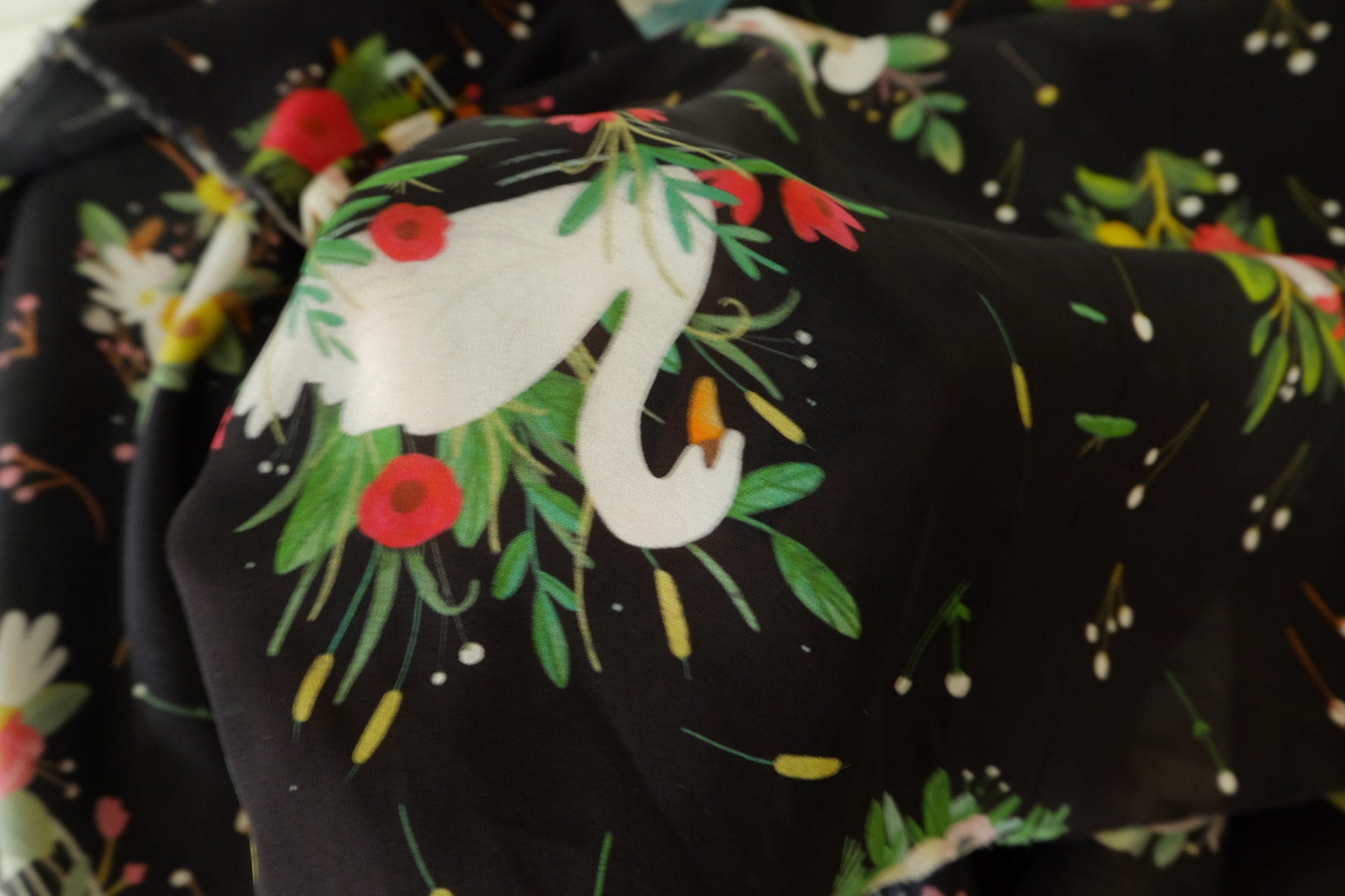 Bird Nest Floral Silk Crepe de Chine Fabric – 3.3 yd