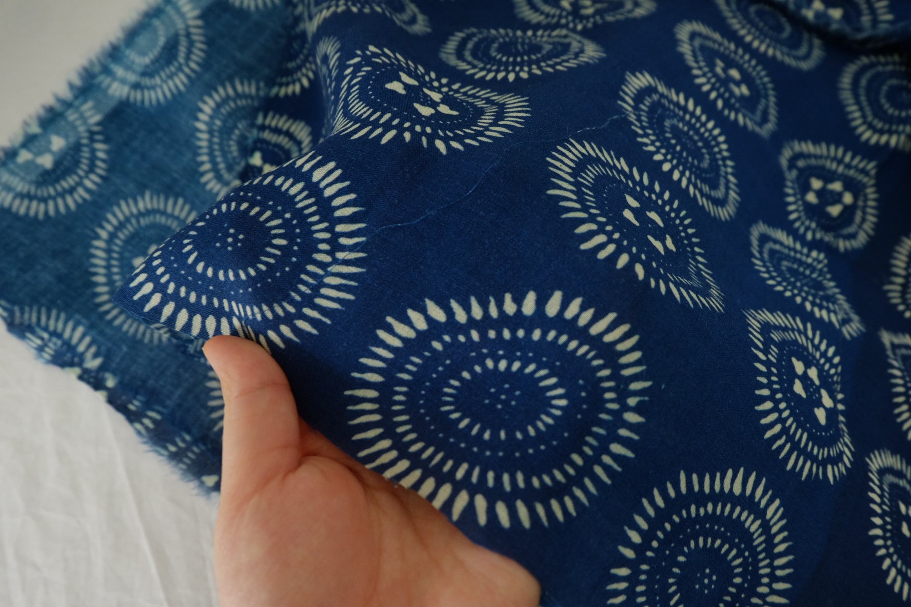 Indigo Geometric Cotton Linen Blend Fabric – 2.2 yd