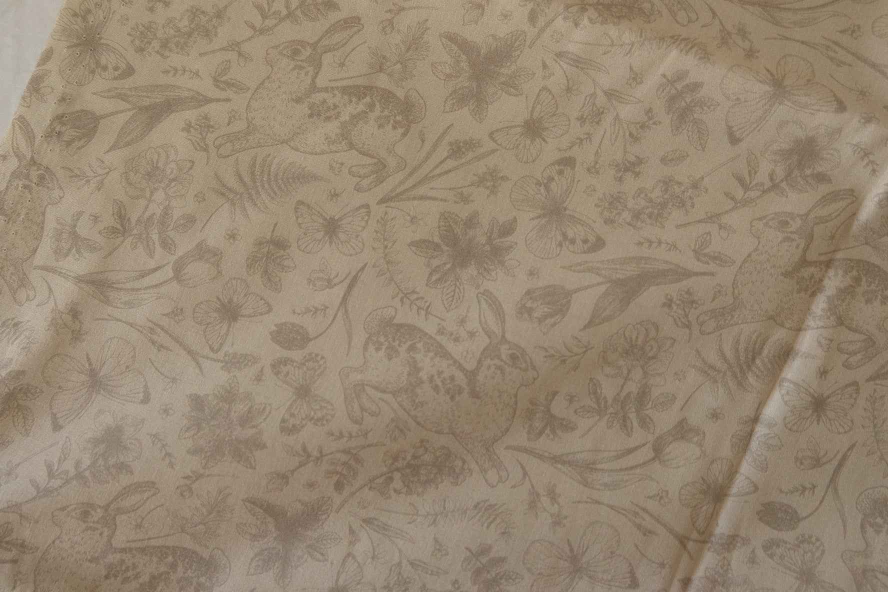 Neutral Rabbit Garden Cotton Fabric – 2.2 yd