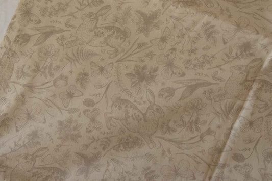Neutral Rabbit Garden Cotton Fabric – 2.2 yd