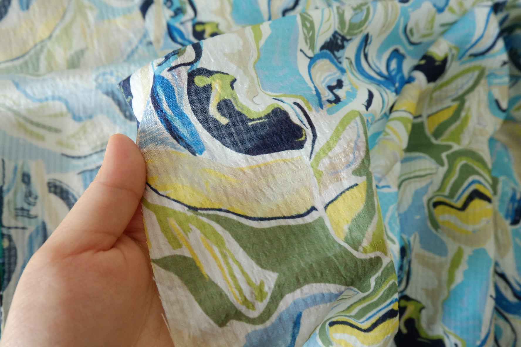 Blue Green Abstract Textured Tencel Ramie Fabric – 3.3 yd
