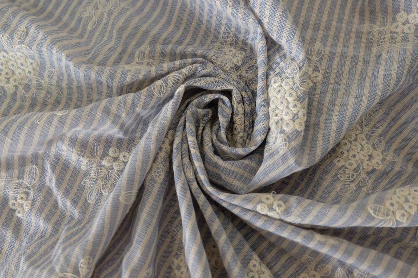 Embroidered Striped Poly Cotton Fabric – 2.2 yd